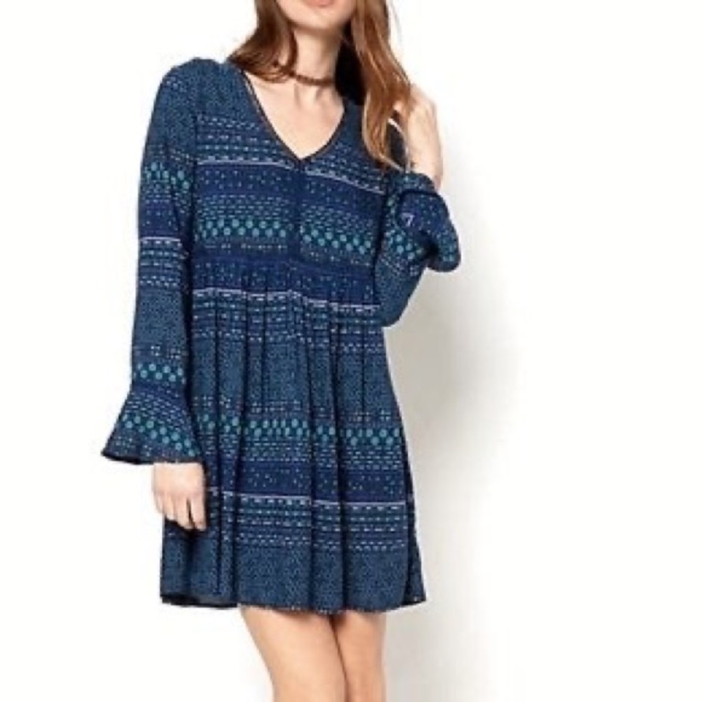 Wild Blue x Sadie Robertson Dress Blue Geometric Stripe Peasant Boho Size M